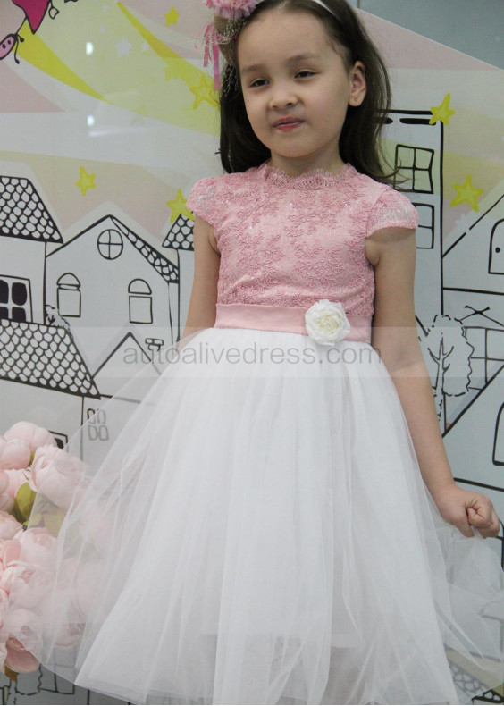 Pink Lace Scalloped Neck Flower Girl Dress